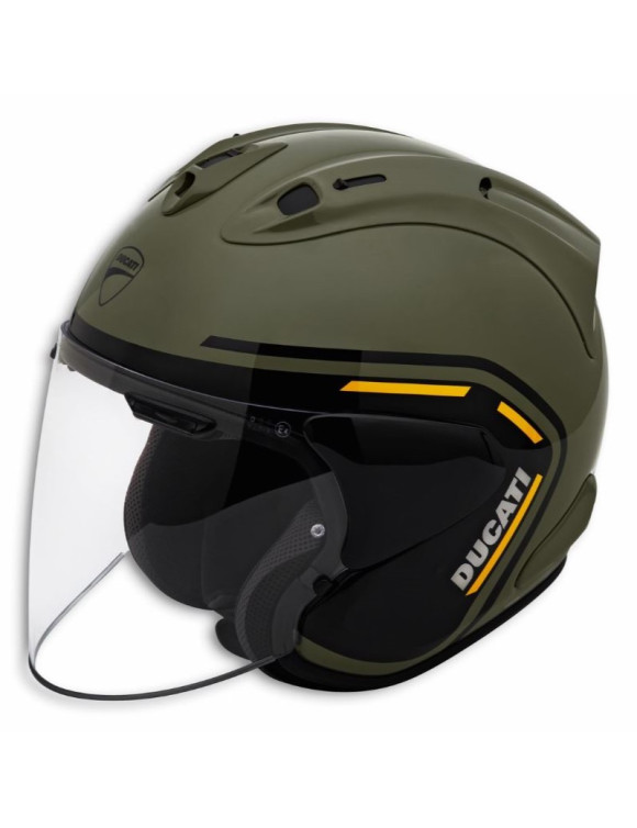 Casque jet de moto d'origine Ducati SCR62 Milestone vert militaire brillant98107761 - 1