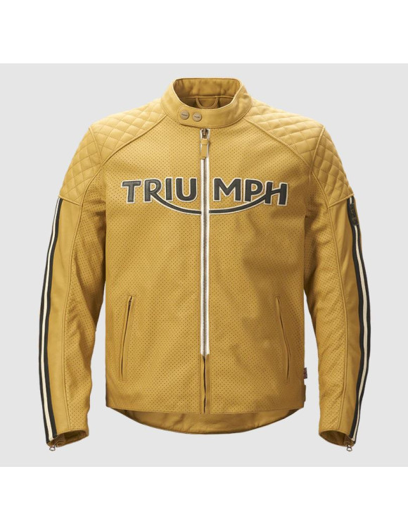 Veste de moto en cuir d'origine Triumph Braddan Air Race Gold pour homme MLES24006 - 1