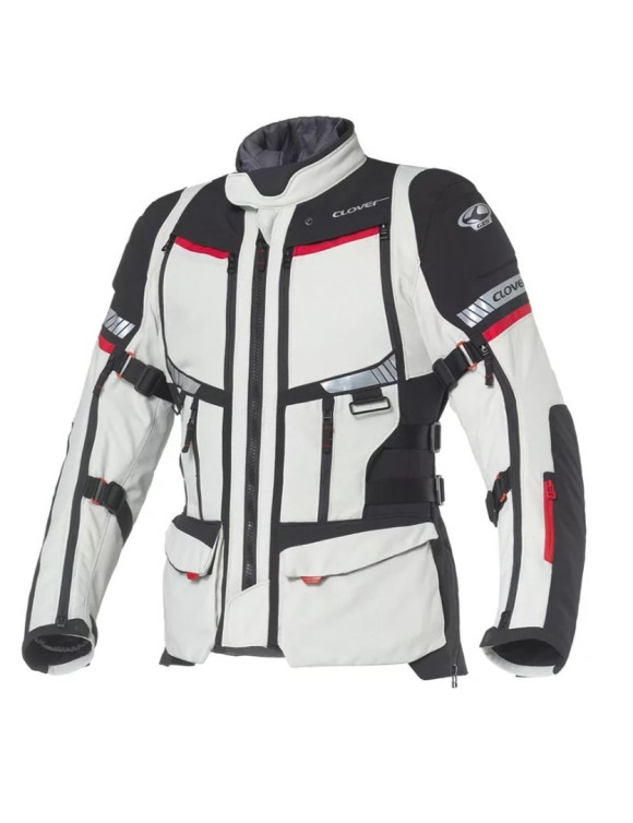 Veste de moto pour hommes Touring Clover GTS-5 WP Gris/Rouge 17003-N/GR