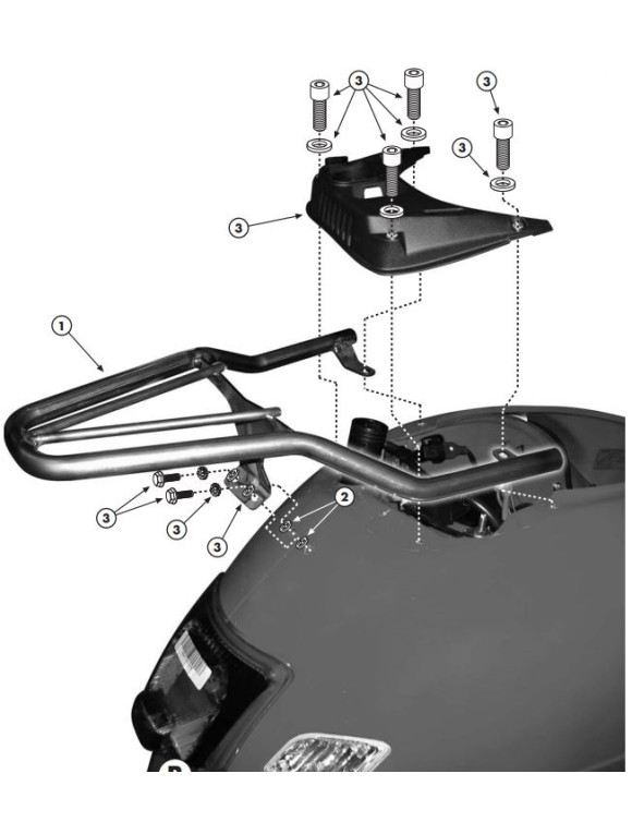 Fijación baúl trasero cromado Givi SR131 Vespa GTS 125-150-300 Super - 1