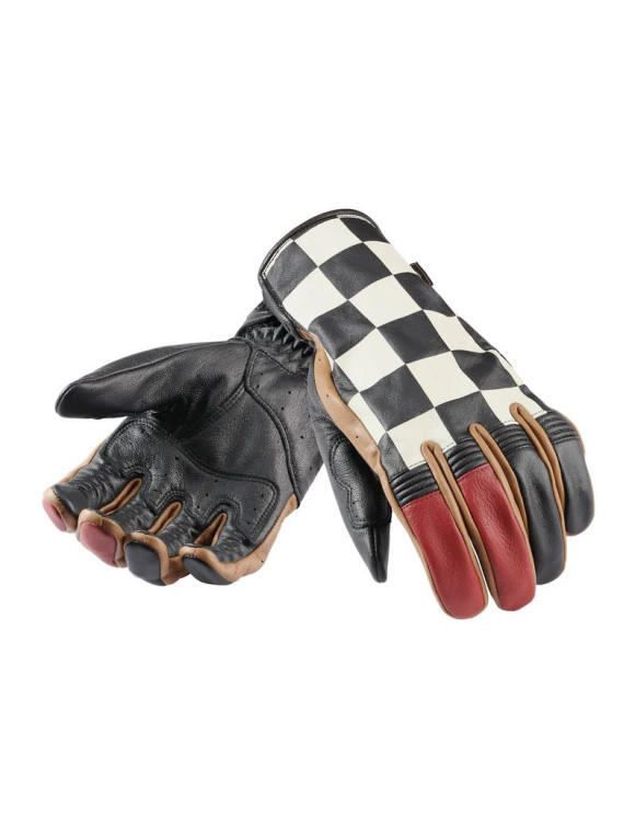 Triumph Checkboard Black/Red Men's Leather Motorcycle Gloves MGVS24407 - 1 Triumph Checkboard Black/Red Men's Leather Motorcycle Gloves MGVS24407 - 1