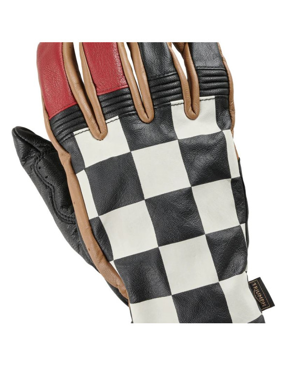 Gants de moto en cuir Triumph Checkboard noir/rouge pour hommes MGVS24407 - 2 Gants de moto en cuir Triumph Checkboard noir/rouge pour hommes MGVS24407 - 2