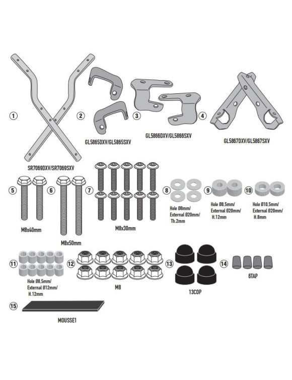 Kit Attacco Givi SR7069 per Bauletto Monolock, SYM ADX 125 - 1 Kit Attacco Givi SR7069 per Bauletto Monolock, SYM ADX 125 - 1