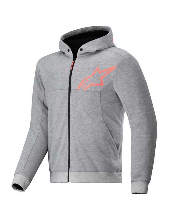 Sudadera con capucha Alpinestars Chrome V2 Sport - Gris Melange/Rojo Fluo 42003259199 - 1