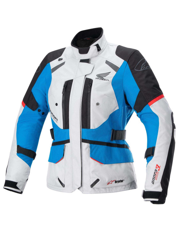 Alpinestars Stella Honda Andes V3 Drystar® Damen-Motorradjacke – Eisgrau/Blau/Helles Rot - 1