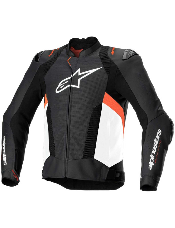 Giacca Moto Alpinestars In Pelle Missile V3 Airflow - Nero/Bianco/Rosso fluo 31002251231 - 1