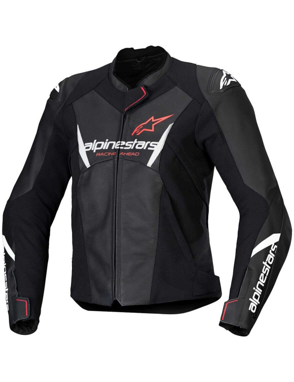 Chaqueta de moto de cuero para mujer Alpinestars Stella Faster V3 - Negro/Blanco/Coral fluo 31136251781 - 1