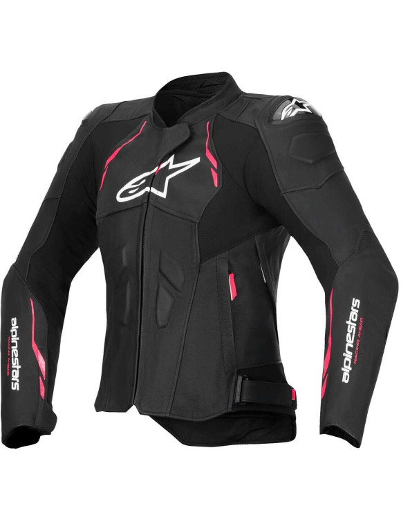 Veste de moto en cuir pour femme Alpinestars Stella Dusk - Noir/Rose Diva/Blanc 31102251836 - 1