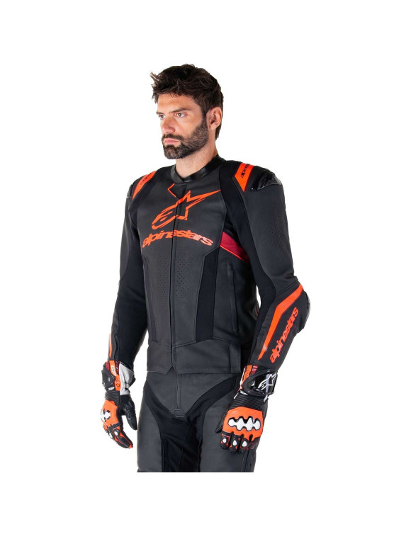 Alpinestars Missile V3 Ignition Leder-Motorradjacke – Schwarz/Fluorot/Dunkelrot 31003251365 - 4