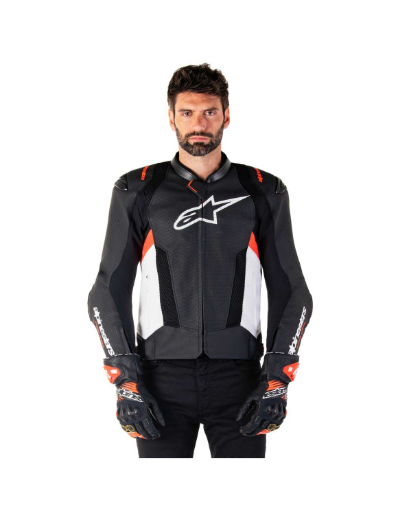 Giacca Moto Alpinestars In Pelle Missile V3 Airflow - Nero/Bianco/Rosso fluo 31002251231 - 3