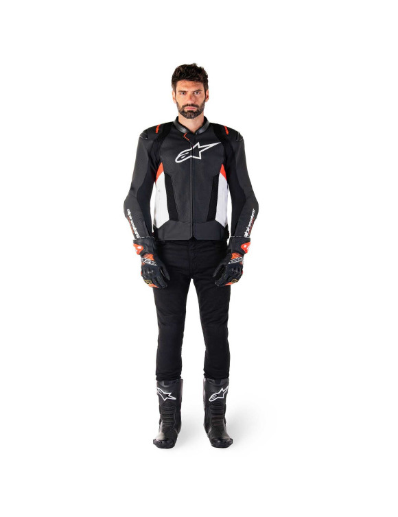 Giacca Moto Alpinestars In Pelle Missile V3 Airflow - Nero/Bianco/Rosso fluo 31002251231 - 7
