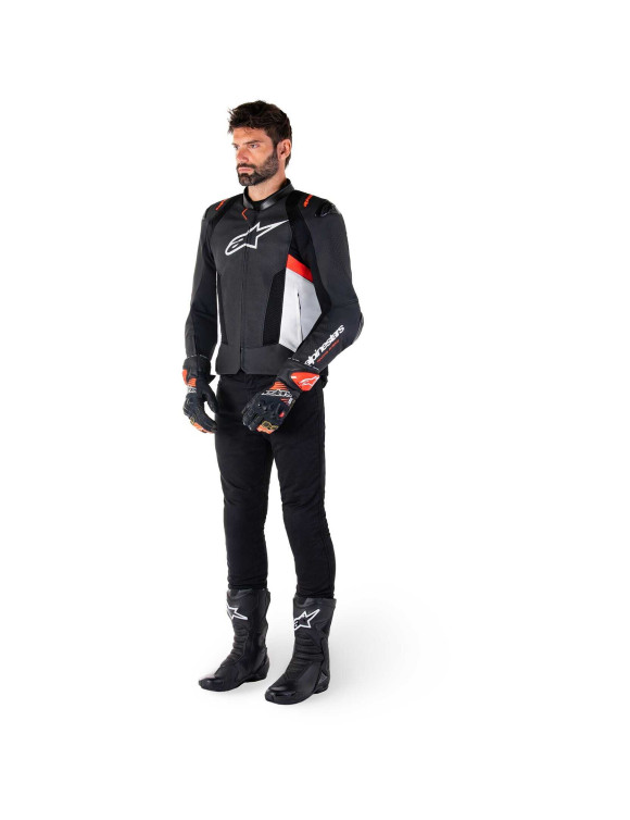 Giacca Moto Alpinestars In Pelle Missile V3 Airflow - Nero/Bianco/Rosso fluo 31002251231 - 8