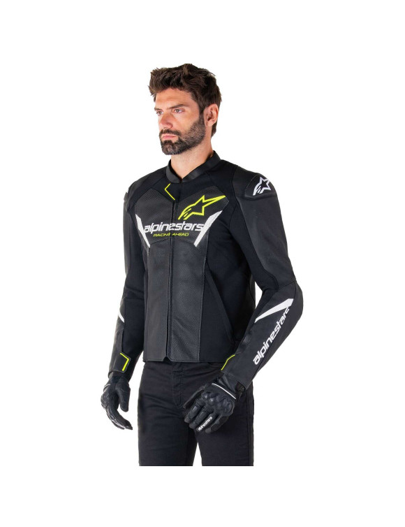 Veste de moto en cuir Alpinestars Faster V3 Airflow - Noir/Blanc/Jaune Fluo 3103625125 - 4 Veste de moto en cuir Alpinestars Faster V3 Airflow - Noir/Blanc/Jaune Fluo 3103625125 - 4