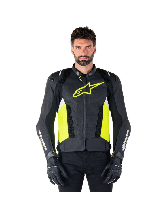 Alpinestars Missile V3 Airflow Leather Motorcycle Jacket - Black/Fluo Yellow/White 3100225158 - 3