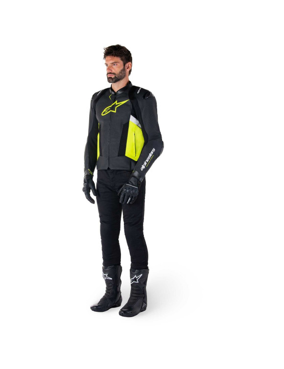 Alpinestars Missile V3 Airflow Leather Motorcycle Jacket - Black/Fluo Yellow/White 3100225158 - 8