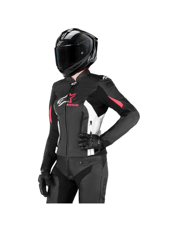 Veste de moto en cuir pour femme Alpinestars Stella GP Plus V4 - Noir/Blanc/Rose diva 31105241832 - 3