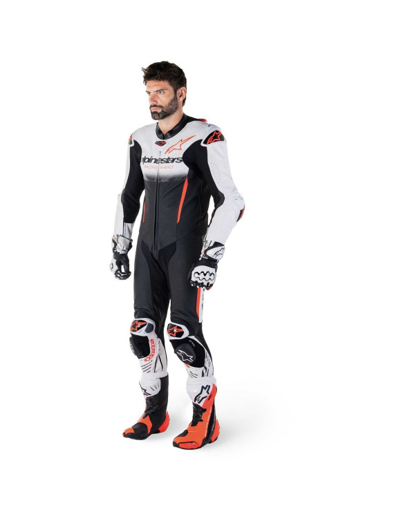 Combinaison moto en cuir Alpinestars GP - R7 - 1 pièce - Blanc/Noir/Rouge Fluo 3150125233 - 4