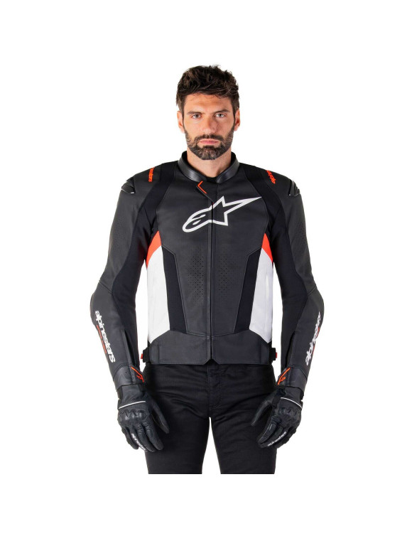 Chaqueta de moto de cuero Alpinestars Missile V3 - Negro/Blanco/Rojo fluo 31001251231 - 3 Chaqueta de moto de cuero Alpinestars Missile V3 - Negro/Blanco/Rojo fluo 31001251231 - 3
