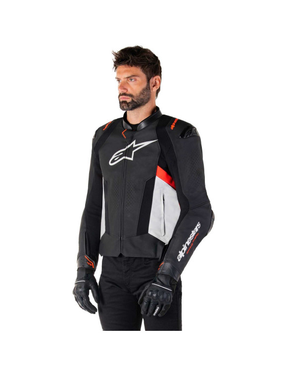 Chaqueta de moto de cuero Alpinestars Missile V3 - Negro/Blanco/Rojo fluo 31001251231 - 4 Chaqueta de moto de cuero Alpinestars Missile V3 - Negro/Blanco/Rojo fluo 31001251231 - 4