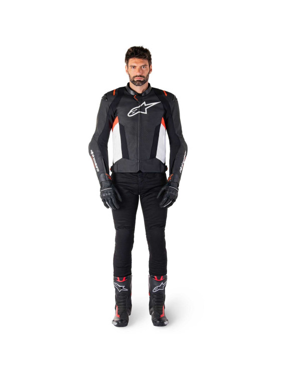 Giacca Moto Alpinestars In Pelle Missile V3 - Nero/Bianco/Rosso fluo 31001251231 - 7