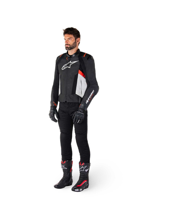 Alpinestars Missile V3 Leather Motorcycle Jacket - Black/White/Fluo Red 31001251231 - 8