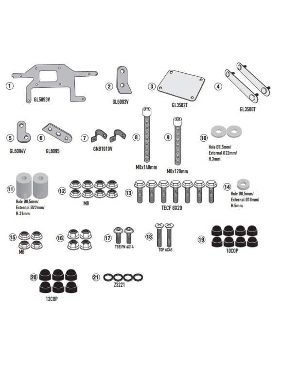 Kit de Fixation Givi TL6418KIT pour Boîte à Outils S250, Triumph Tiger 900 - 1