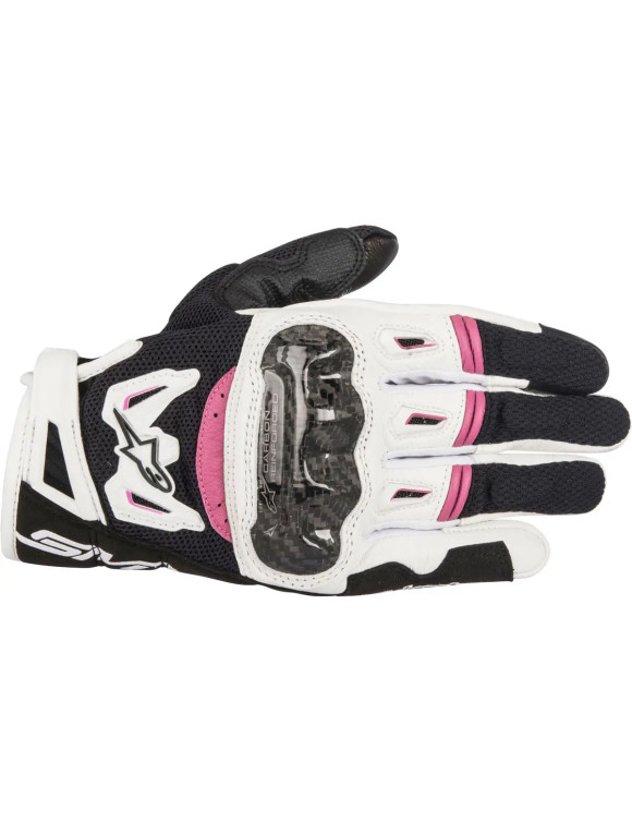 Gants de moto pour femmes Alpinestars Stella SMX-2 Air Carbon V2 - Noir/Blanc/Fuchsia 35177171239 - 1