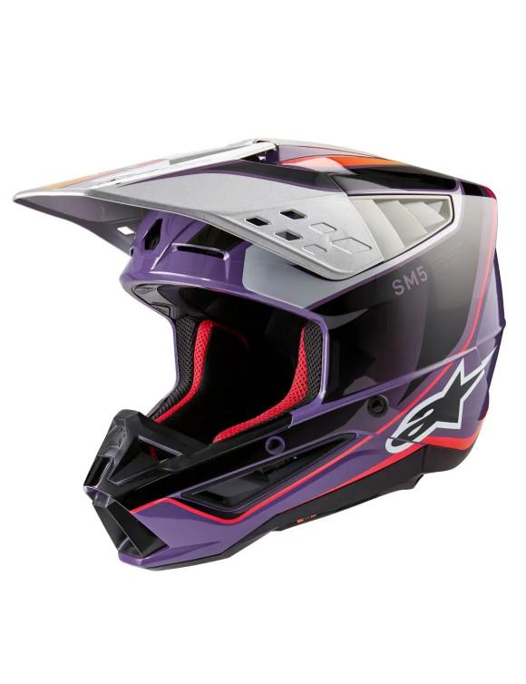Casco Moto Alpinestars SM5 Sail ECE - Viola/Nero/Argento lucido 83067233919 - 1
