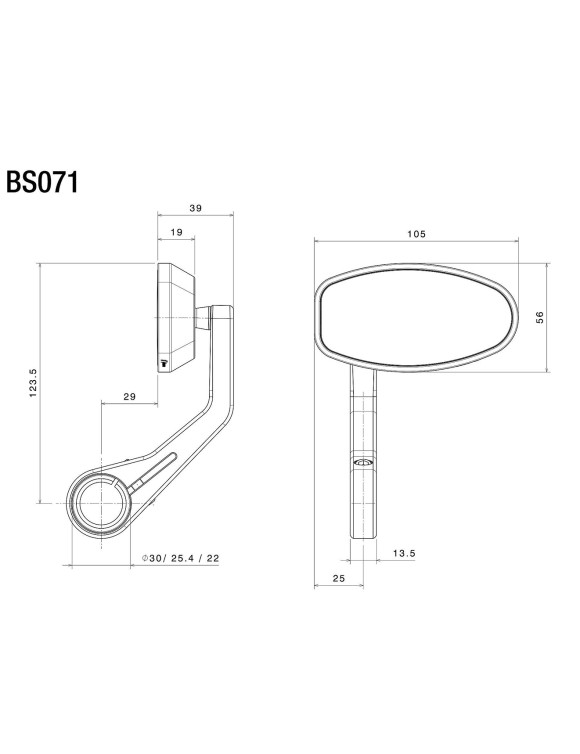 Rizoma BS071A "Reverse Retro" rear-view mirror - Silver anodized, Dual position - 4
