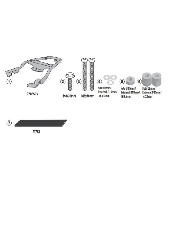 Attacco posteriore specifico per bauletto MONOLOCK®, Givi SR7605, per ZONTES E 368 - 2