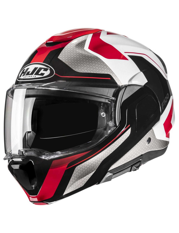 HJC F100 Bios MC1 Modular Motorcycle Helmet Gloss Black/White/Red 189401 - 1