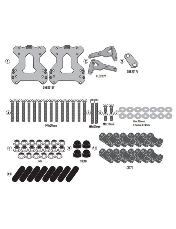 Seitenpannerhalter -Kit Givi PL9225 für Monokey -Koffer, vgl. Moto 800 mt - 1 Seitenpannerhalter -Kit Givi PL9225 für Monokey -Koffer, vgl. Moto 800 mt - 1