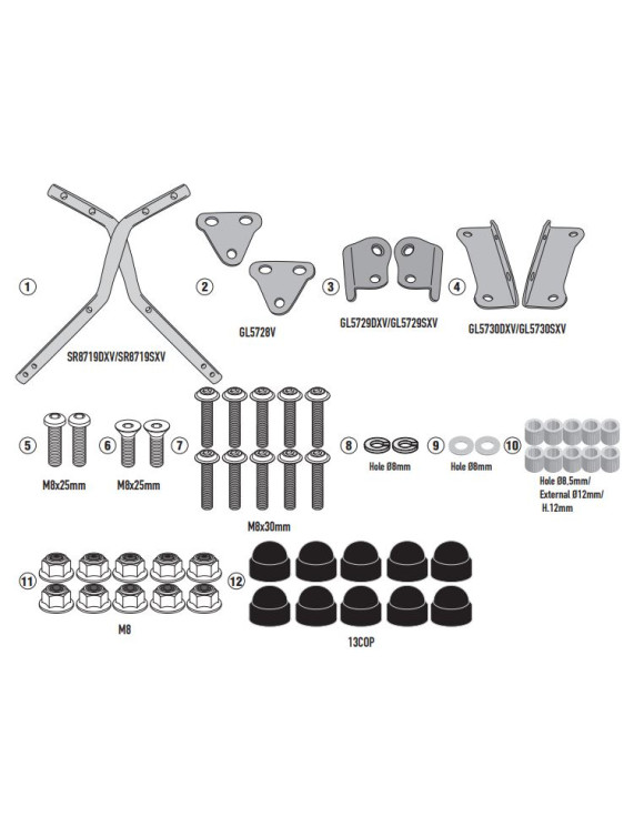 Kit Attacco Givi SR8719 per Bauletto Monokey/Monolock, Benelli TRK 702/702X - 1 Kit Attacco Givi SR8719 per Bauletto Monokey/Monolock, Benelli TRK 702/702X - 1