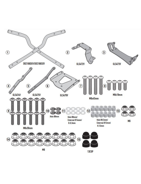 Rear Rack Kit SR2166 for Monolock Top Case, YAMAHA MT 125 - 1
