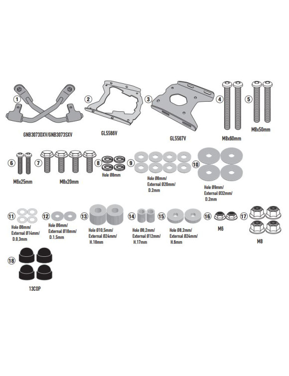 Kit Attacco Posteriore, Givi SR3125 per Bauletto Monokey/Monolock, SUZUKI V-STROM 800DE/800SE - 1 Kit Attacco Posteriore, Givi SR3125 per Bauletto Monokey/Monolock, SUZUKI V-STROM 800DE/800SE - 1