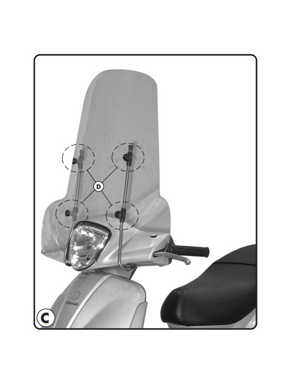 Kit Attacchi Givi A107AFM per Parabrezza 107A, Piaggio Liberty 50-125-150-200 - 1 Kit Attacchi Givi A107AFM per Parabrezza 107A, Piaggio Liberty 50-125-150-200 - 1