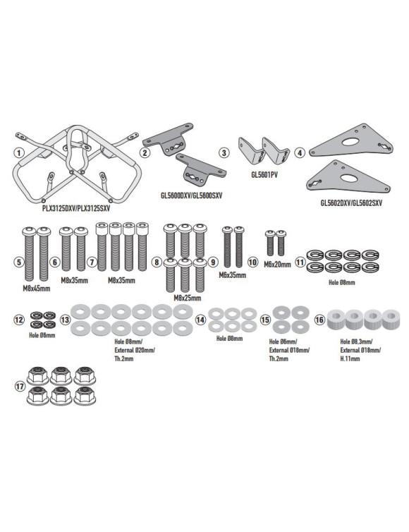 Kit Portavaligie Laterale, Givi PLX3125 per SUZUKI V-STROM 800DE / 800SE - 1 Kit Portavaligie Laterale, Givi PLX3125 per SUZUKI V-STROM 800DE / 800SE - 1