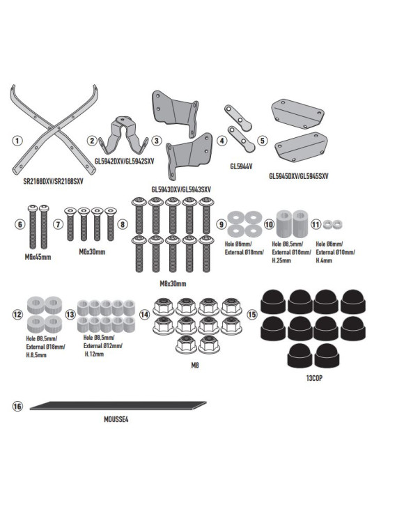 Kit Attacco Givi SR2168 per Bauletto Monolock, YAMAHA Cygnus Rayzr 125 - 1 Kit Attacco Givi SR2168 per Bauletto Monolock, YAMAHA Cygnus Rayzr 125 - 1