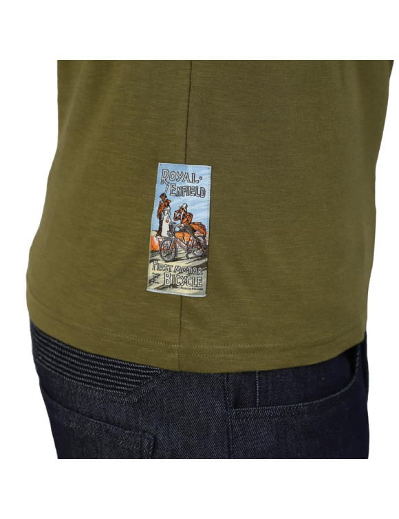 Royal Enfield Motor Bicycle Men's T-shirt Olive - 5
