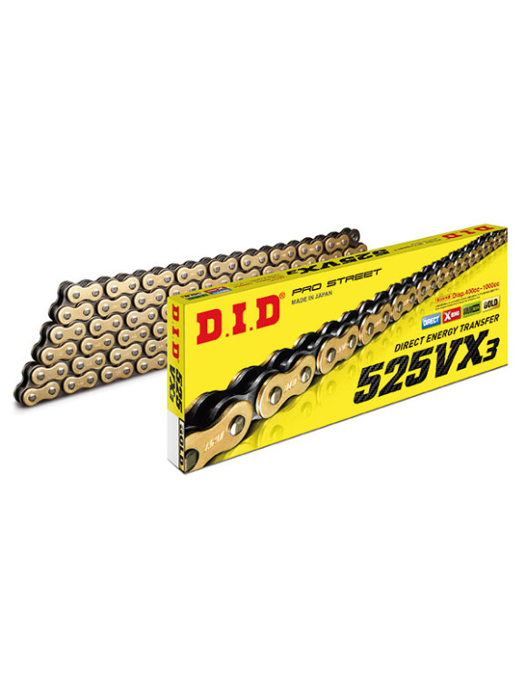 Catena DID 525VX3 Gold & Black – 122 Maglie (Giunto a Rivetto ZJ) - 1