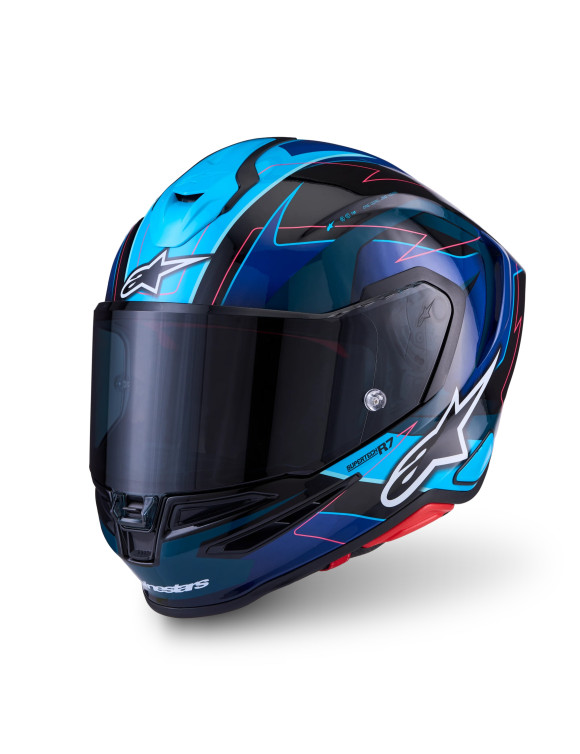 Casque Intégral Moto Alpinestars S-R7 Kinetis Noir/Bleu/Rose Fluo/Blanc Brillant - 1