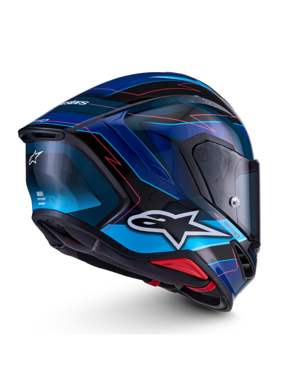 Casque Intégral Moto Alpinestars S-R7 Kinetis Noir/Bleu/Rose Fluo/Blanc Brillant - 4