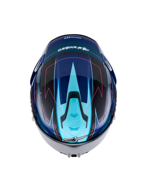 Casque Intégral Moto Alpinestars S-R7 Kinetis Noir/Bleu/Rose Fluo/Blanc Brillant - 6