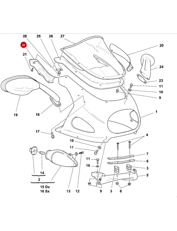 Right side panel to the Ducati Sport Touring 1997-2003 46010711A - 4 Right side panel to the Ducati Sport Touring 1997-2003 46010711A - 4